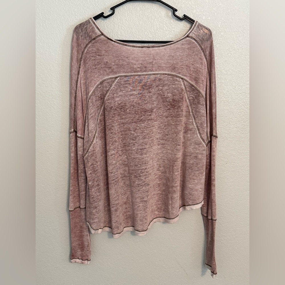 Free People We the Free Mauve heather Long Sleeve Lounge Flowy Top - Picture 3 of 3